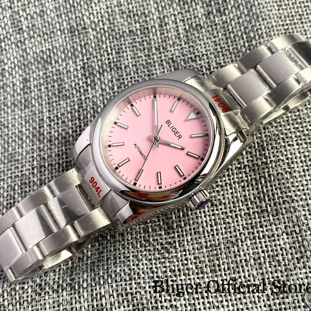 Altri orologi BLIGER NH35A PT5000 36mm/39 mm Uomo automatico Slima di vetro Slier Lock Candy Rosa/Arancione/Nero Bracciale in acciaio lucido T240508