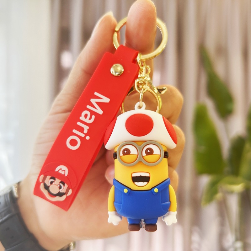 Cross border cartoon cross dressing small yellow keychain nostalgic game cute small mushroom keychain bag pendant