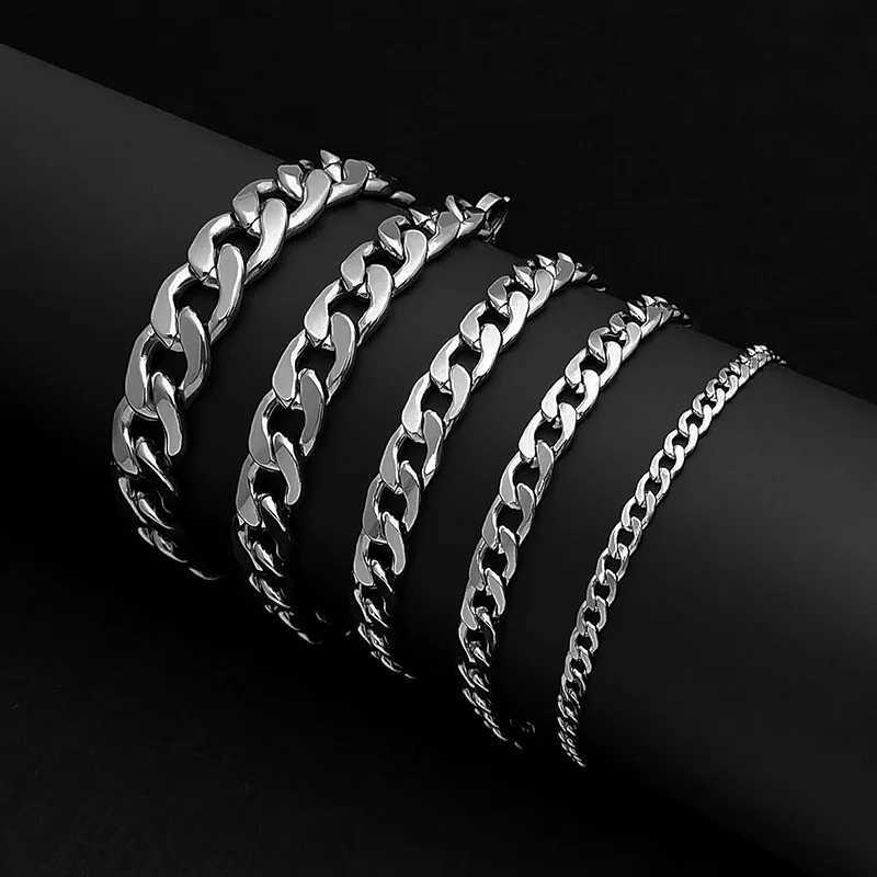 Chaînes 3-11 mm pour hommes Collier de chaîne en argent couleur en acier inoxydable liaison cubaine longue chaîne pour hommes unisexes bijoux classiques d240509