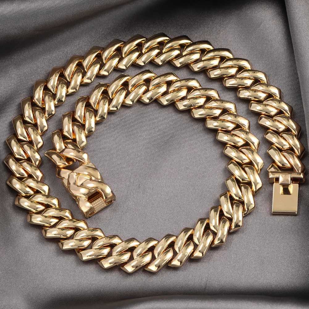 Catene di catene hip hop 14mm catena di collegamenti cubani piatti uomini donne oro rhombus oro rhombus miami catena cubana collana gioielleria new d240509