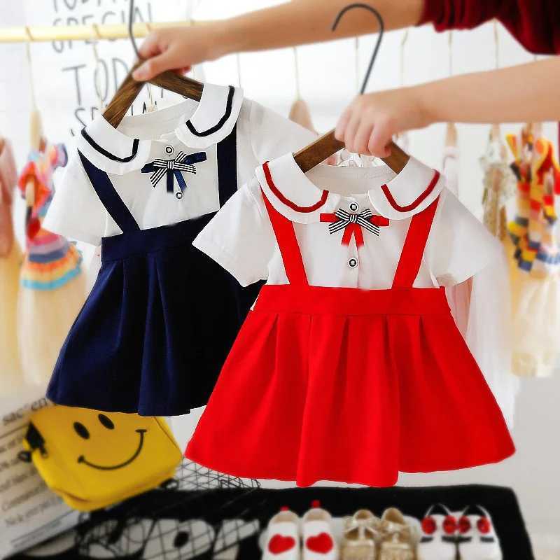 Meisjesjurken Engeland -stijl babymeisje jurk schattig schooluniform coll dollar prinses jurk kinderen kleding peuter jurk jurk jurk outfit a945