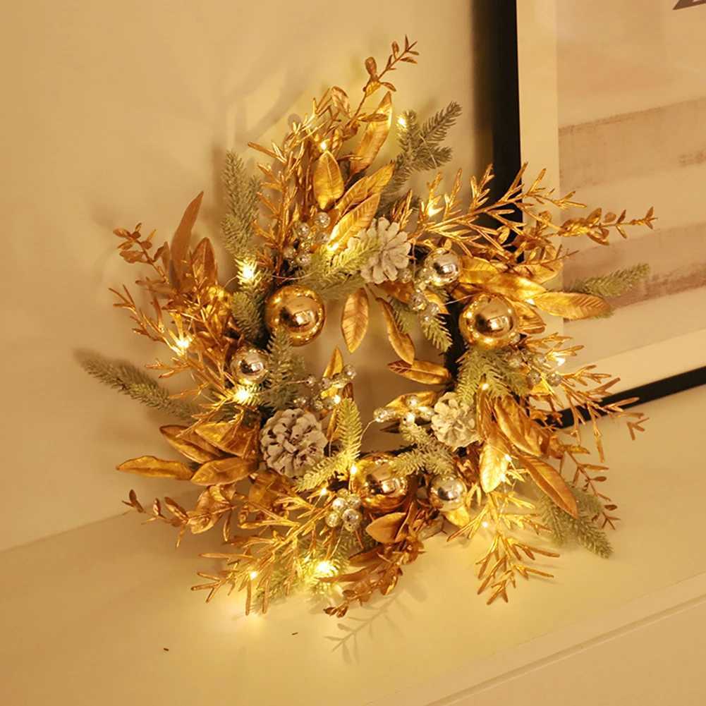 Couronnes de fleurs décoratives 50 cm / 19,6 pouces couronne de Noël artificielle avec des lumières LED pour la maison de mariage à la maison Ferme de vacances décorations de Noël