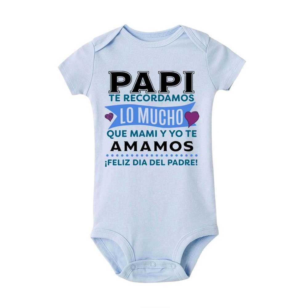 Rompers spagnolo stampato neonati bambini salti neonati a maniche corte neonate bodysuits ragazzi ragazze padri da papà vestiti di compleanno di papà t240509