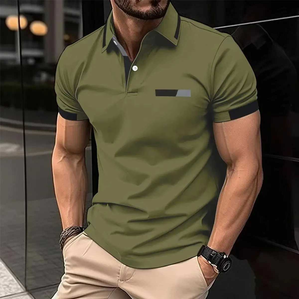 Chemises habillées pour hommes Nouveaux hommes d'été Polo à manches courtes décontractées à manches courtes Couleurs de couleur Business Sports T-shirt respirant Top D240427