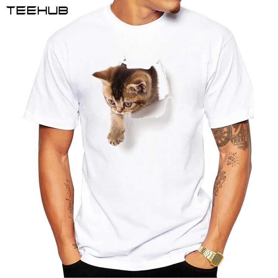 T-shirts masculins 2024 T-shirt des chats riants 3d Cat drôle T-shirts Hipster Short Slve Casual Animal Tops Y240509