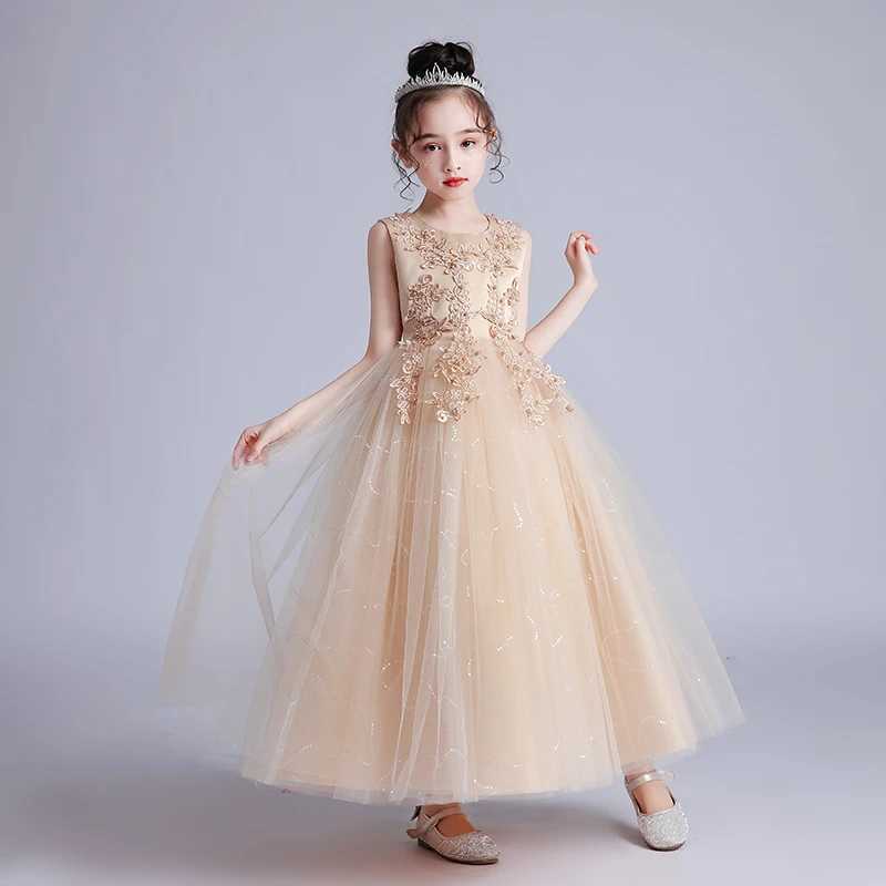 Girl's jurken BX683 Kinderkinderen Lange trouwjurk Fluffy Mesh Princess 3-15 jaar oude kledingmeisjes Performance Dance Ball T240509