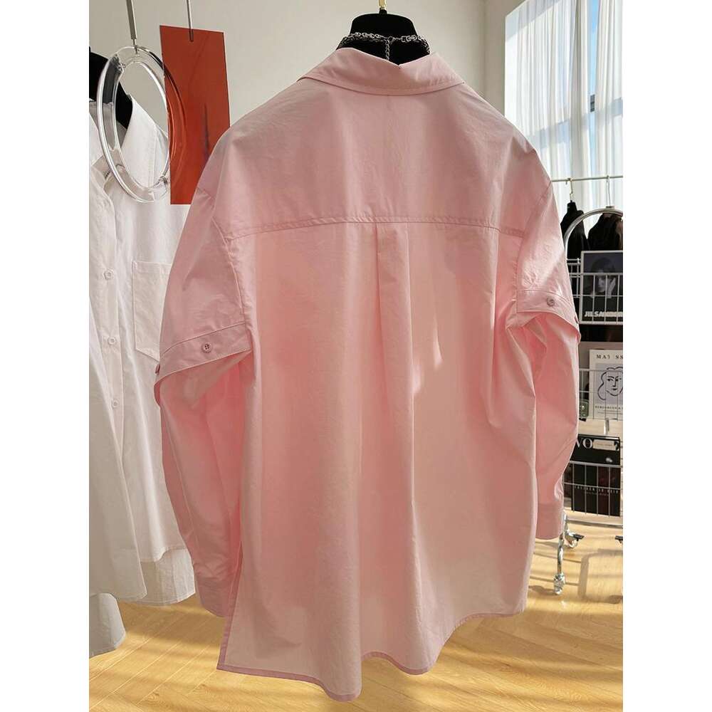 Design sense of westernization, European goods unique cotton long sleeved shirt women`s early spring 2024 new French high-end top trend