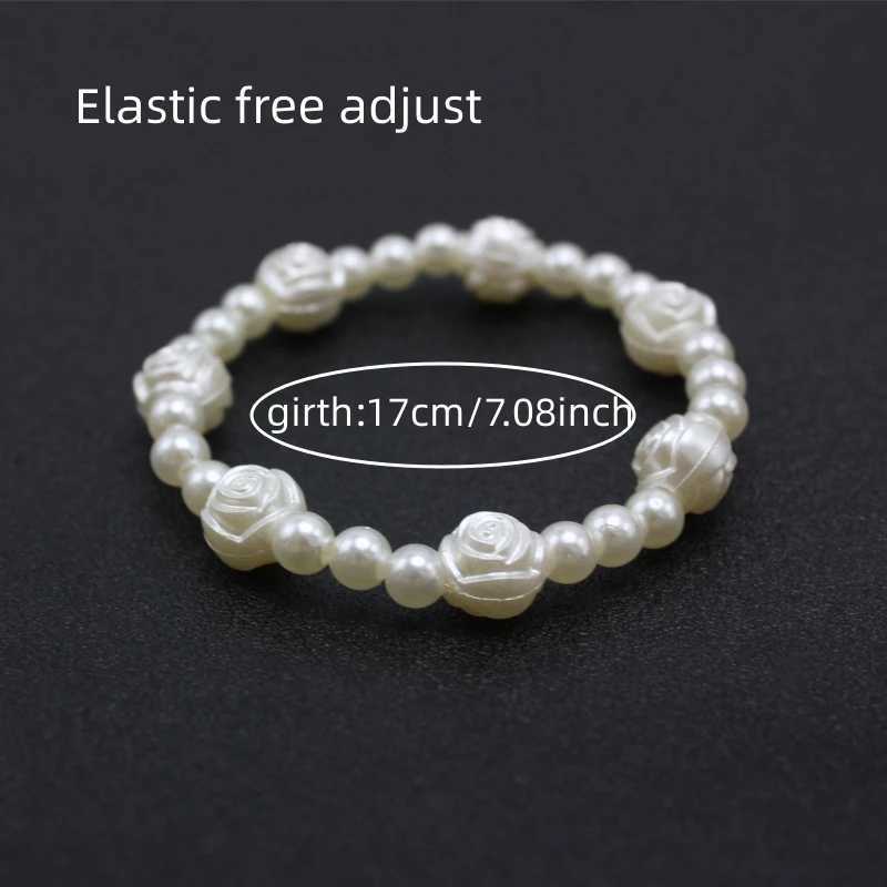 Wedding Bracelets Imitation Pearl Beads Rose Flower Free Adjust 18cm Girth Elastic Bracelet for Women Jewelry Accessory Wedding Girlfriend Gift