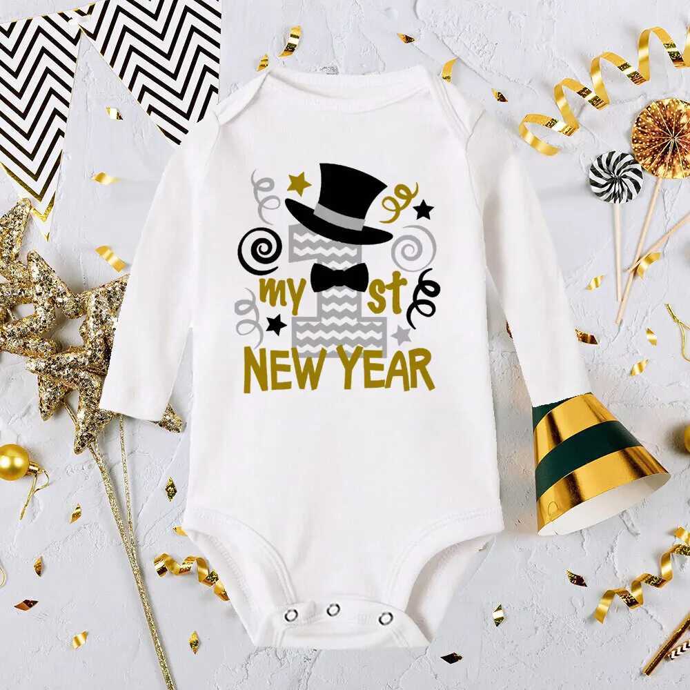 ROMPERS MEIN 1. Neujahr bedrucktes Baby BodySuit Säugling Strampler Neujahrskind Langarmer Jumpsuit Jungen Mädchen Kleidung Newbron Dusche Gfit T240509