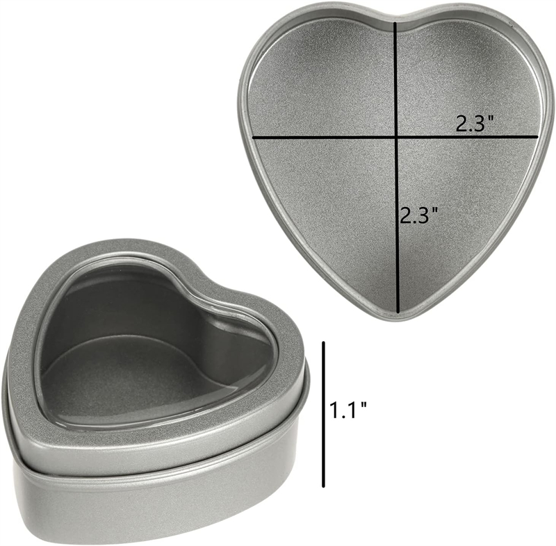 2oz Metal Tins Heart Shaped Empty Tin Box With Lids Candle Jars Gift Storage Container Cans With Clear Window