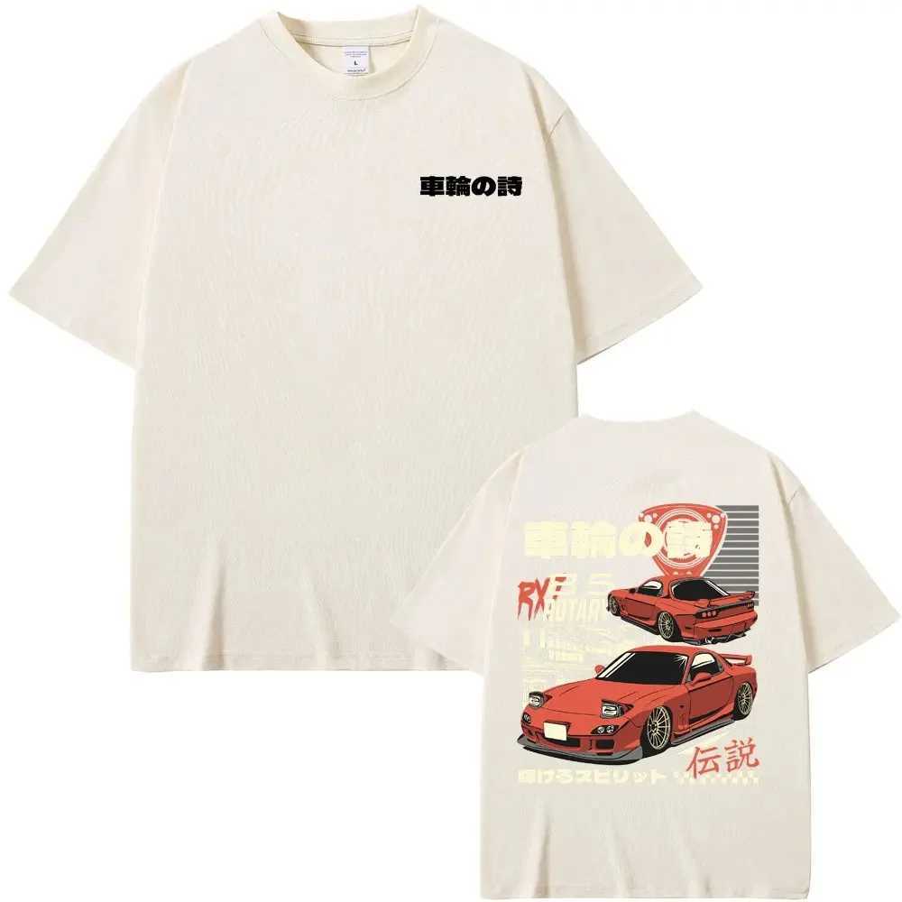 Heren t-shirts 2024 anime initiële d drift ae86 dubbelzijdige print t-shirt rx-7 r34 skyline gtr jdm heren vintage harajuku oversized t shirts t240506