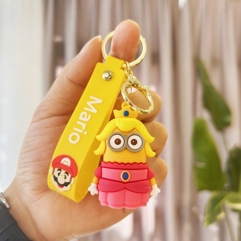 Cross border cartoon cross dressing small yellow keychain nostalgic game cute small mushroom keychain bag pendant