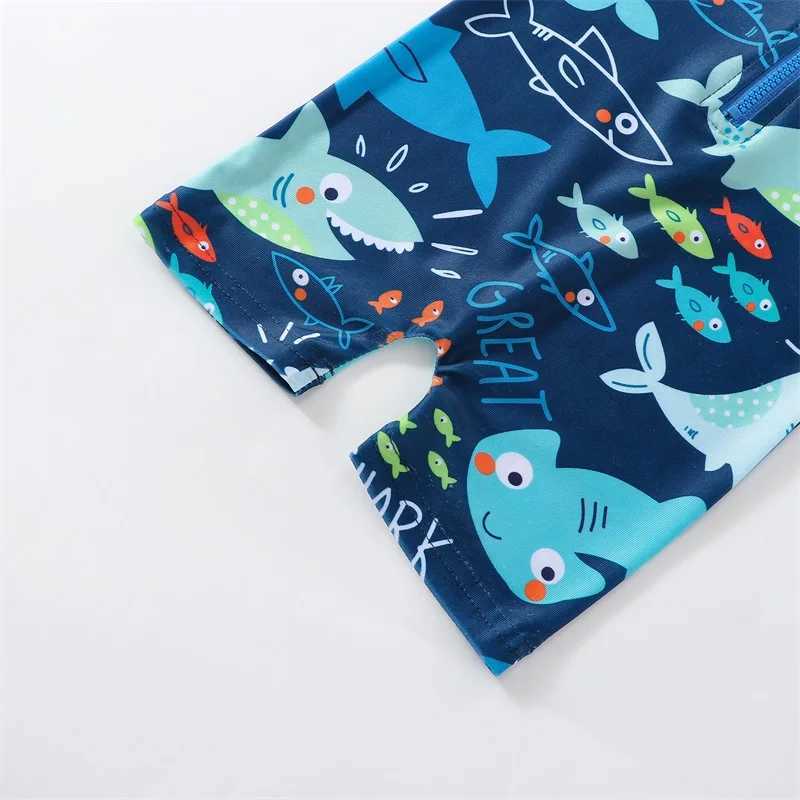 One-Pieces Baby Boy Swimming Costume Baby Swimsuit Infant Toddler Boys Shark Print Swimwear Zipper Short Sleeve Beach Bathing Suits H240508