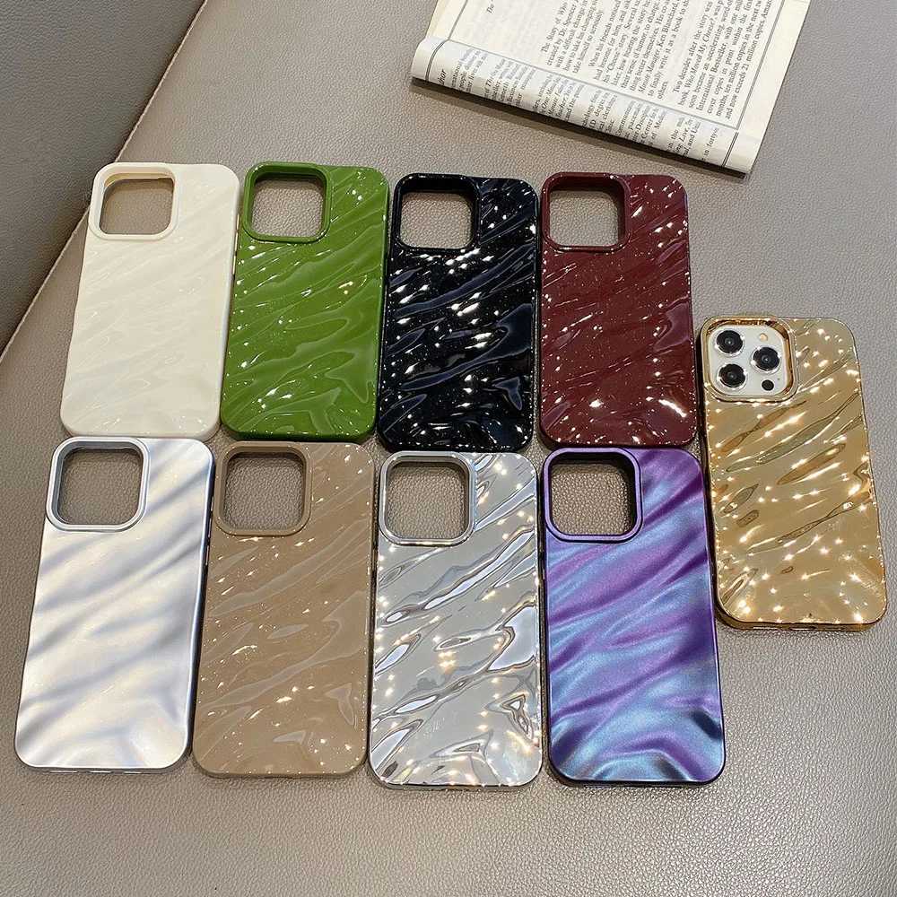 Case di telefonia cellulare 3D Wave Satin Satin Stuffle Pattern Telefono iPhone 15 14 13 11 Pro Max 15 14Plus XR XS 6 7 8 Plus Cover di colore solido J240509