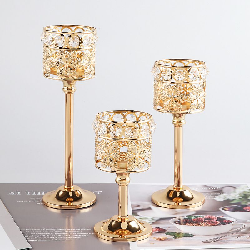 Modern Crystal Candle Holder Metal Glass Tealight Candlestick Wedding Party Dinning Table Centerpieces Home Decoration Crafts 