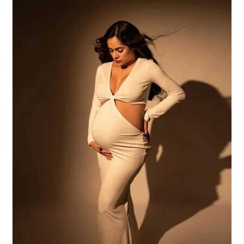 Abiti di maternità 2023 Nuovo BodyCon a maniche lunghe Maternity Maxi Abito elastico perfetto la doccia bambini Abito elastico in gravidanza servizi fotografici T240509