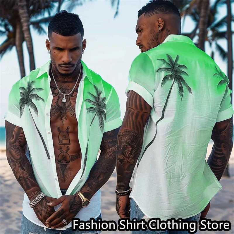Men's Polos Mens shirt partially buttoned short shirt Hawaiian shirt outdoor vacation beach clothing comfortable and soft fabricL2405