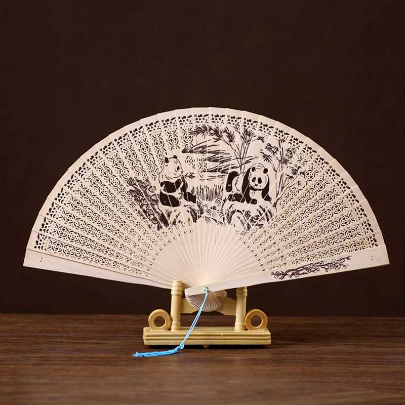 Produits de style chinois panda chinois vintage pliant ventilateur motif de danse en bois venti