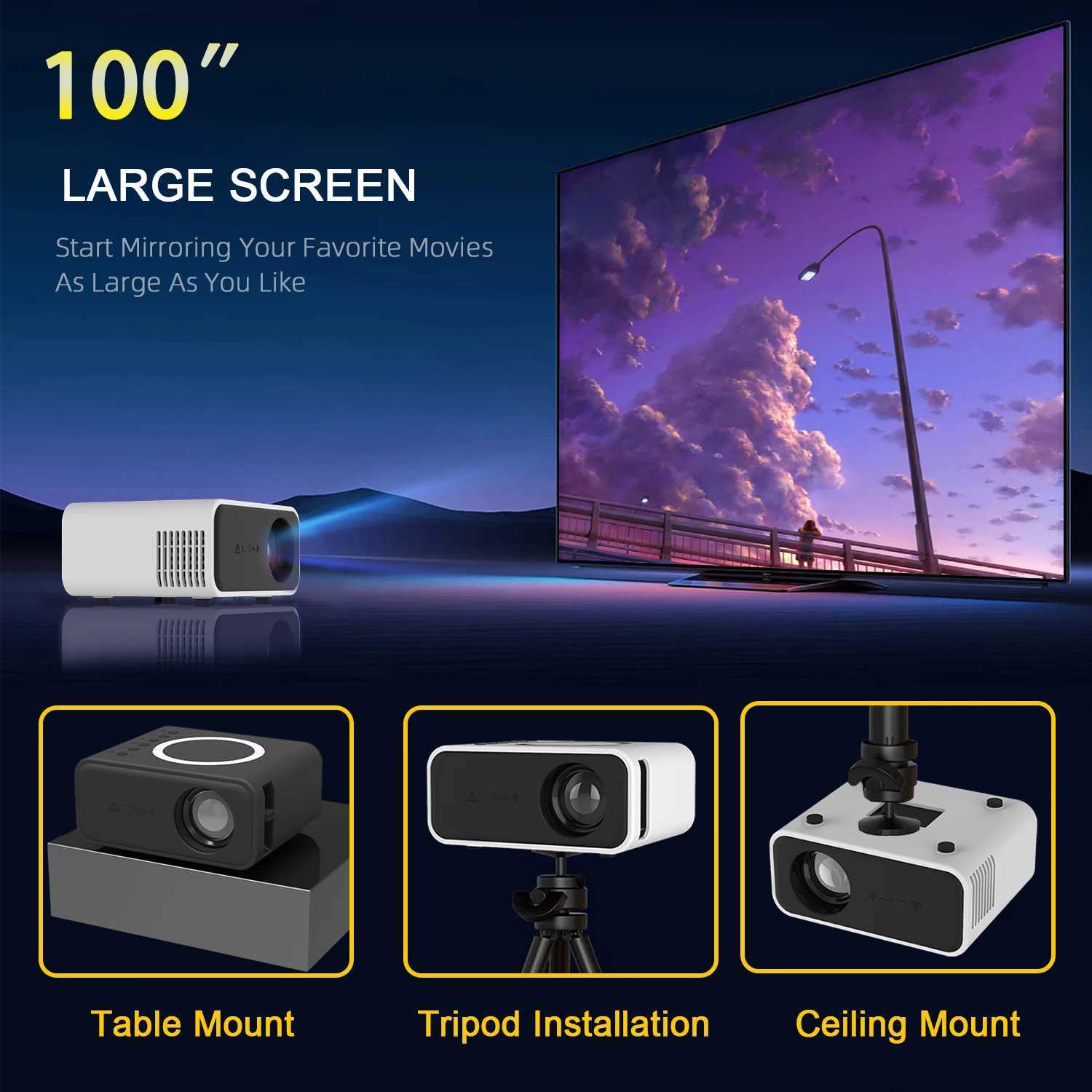 Projecteurs YT300 Mobile Projecteur 320 * 240p Portable Portable Home Definition Home Theatre Projecteur Audio Audio USB Wireless + Plug-In Thug J240509