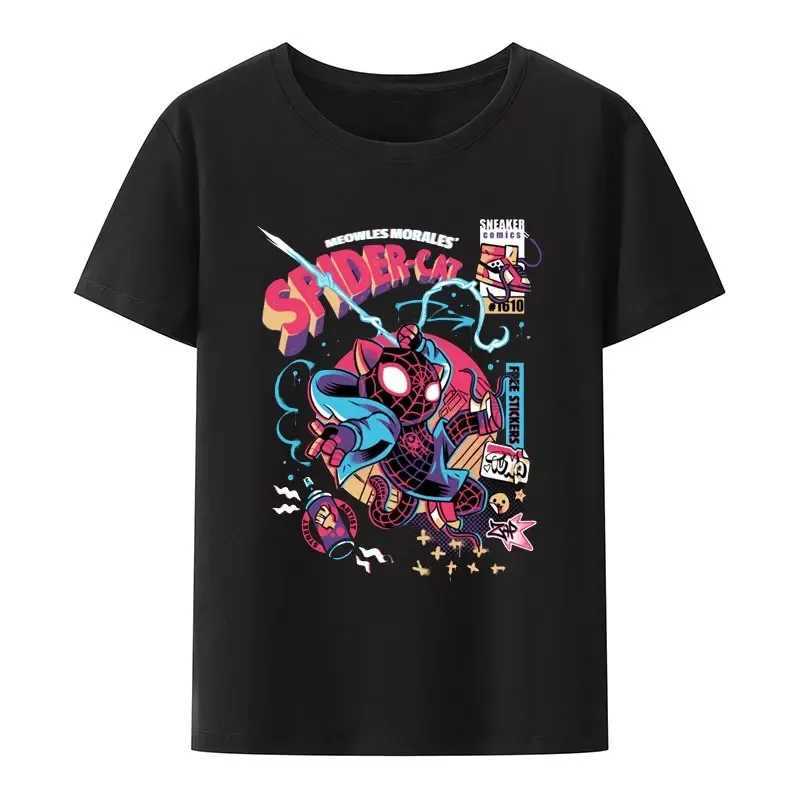 T-shirts voor heren 2024 Spider Cat T-shirt Strt Fashion Strtwear T-shirt Men Dames paar T-shirt Hip-hop Hipster O-Neck Gedrukte T-shirt Tops T240506