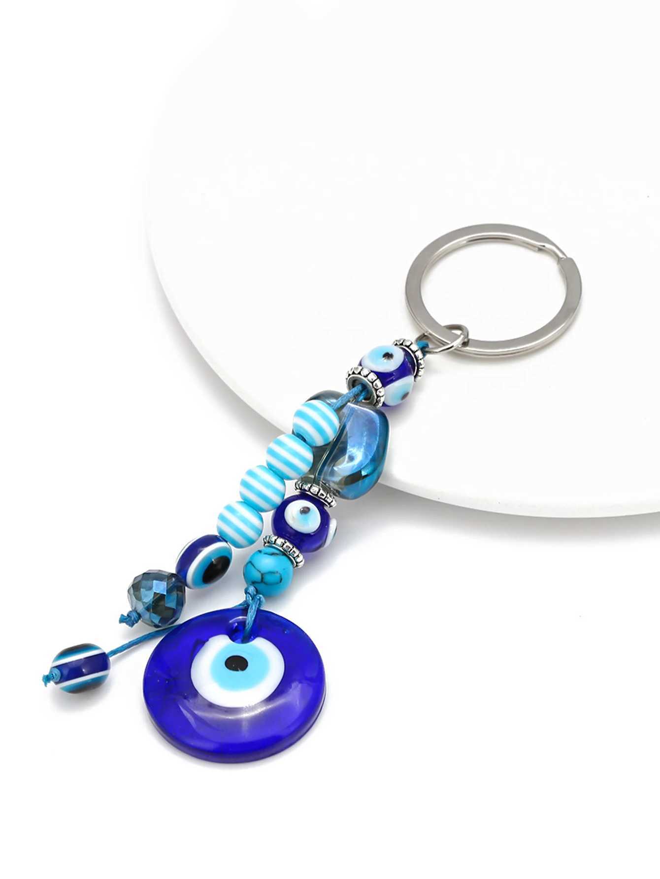 Schlüsselanhänger Lanyards Lucky Eye Glass Trkiye Evil Eye Anhänger Schlüsselkette Perlen Quasten Key Chain Bag Auto Schlüsselkette Schmuck Llavero Porte Cl J240509