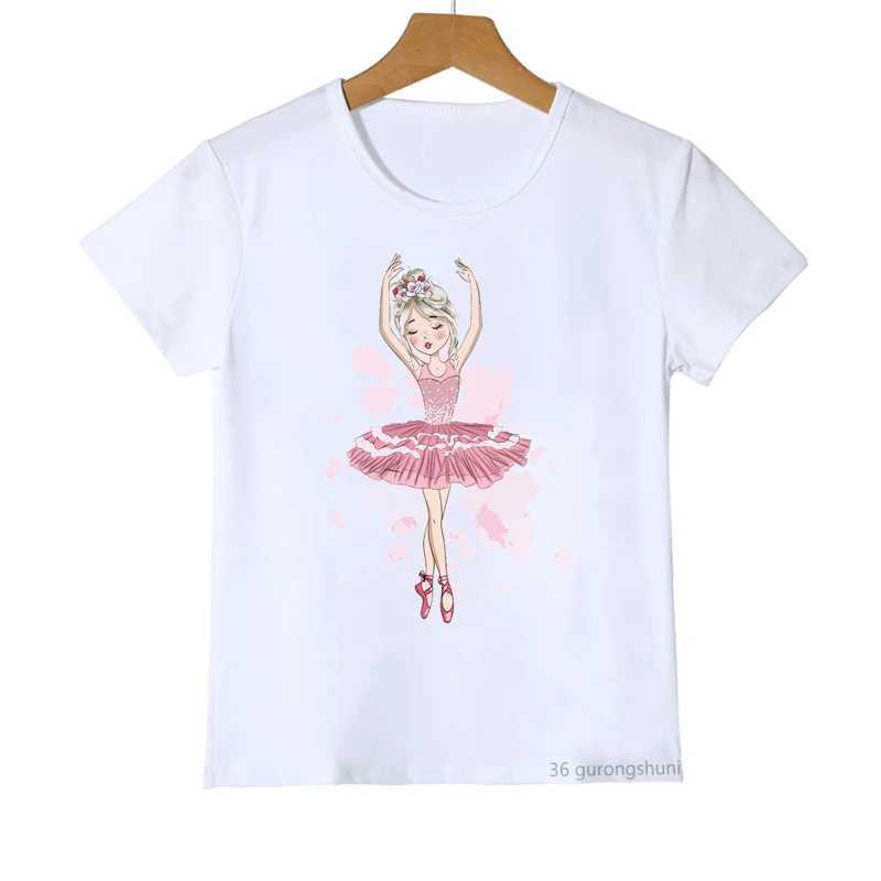 T-shirt Kawaii Girls T-shirt Ballet Girl Girl Carunone Stampa Girls Bancer T-shirt Summer Childrens T-shirt Short Manleedl2405