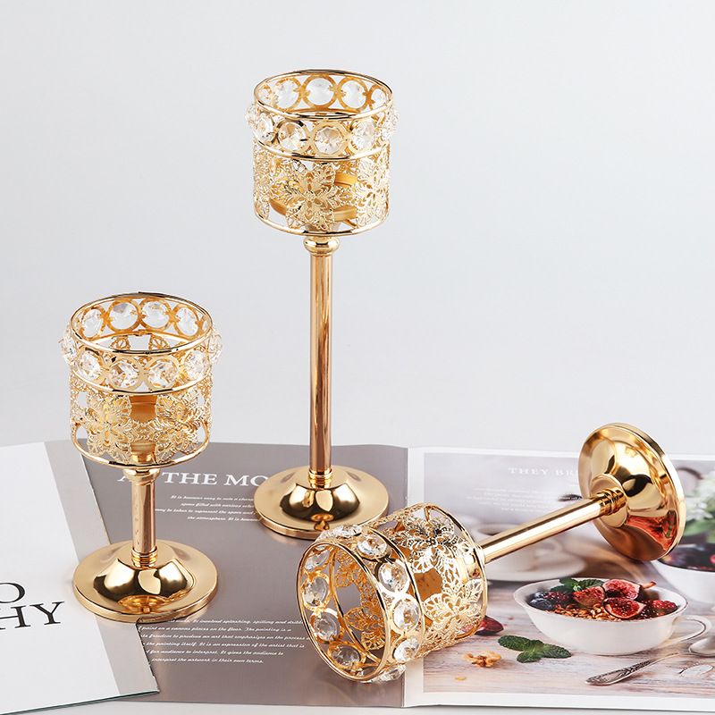 Modern Crystal Candle Holder Metal Glass Tealight Candlestick Wedding Party Dinning Table Centerpieces Home Decoration Crafts 