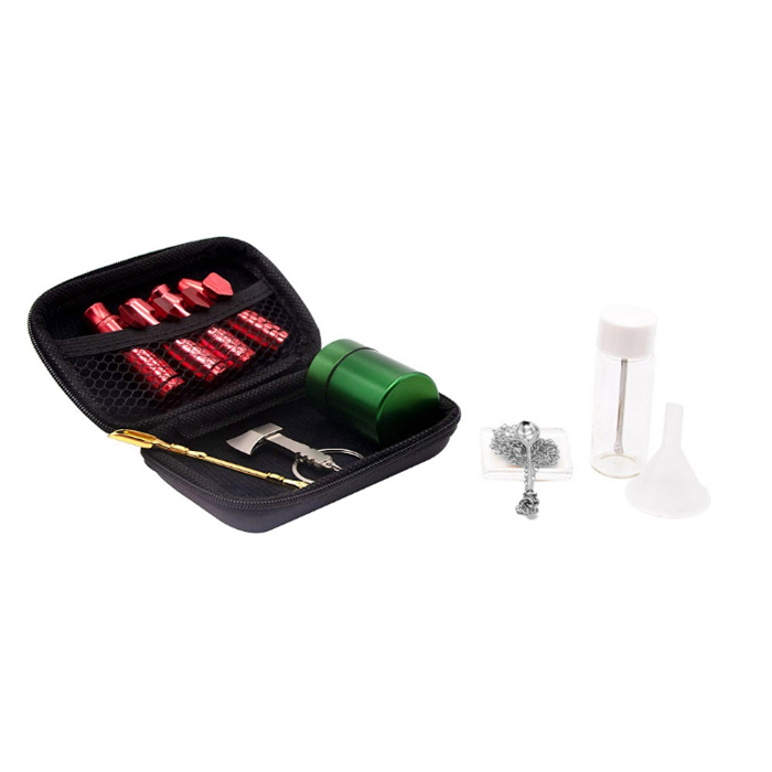 Kit de snorter à tabac à priser en aluminium snorter sniff distributeur de tuyau nasal + contenant de rangement en métal pot de cachette + bouteille en verre + outils de fumée de cuillère en métal