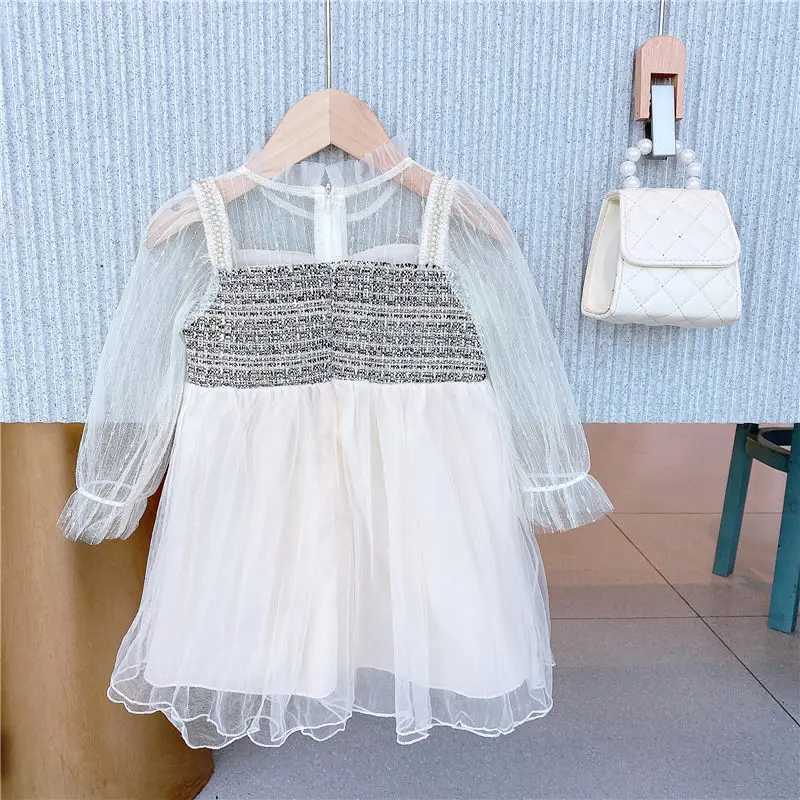 Girl's jurken 2022 Autumn Girls jurk baby lange mouw mesh prinses jurken mode kinderen tule jurk kinderkleding feest kostuum 1-7y a474