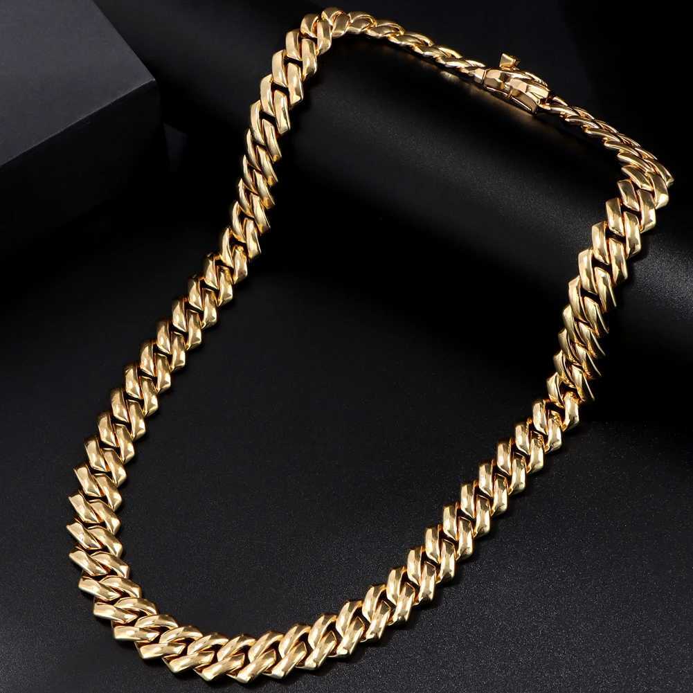 Catene di catene hip hop 14mm catena di collegamenti cubani piatti uomini donne oro rhombus oro rhombus miami catena cubana collana gioielleria new d240509