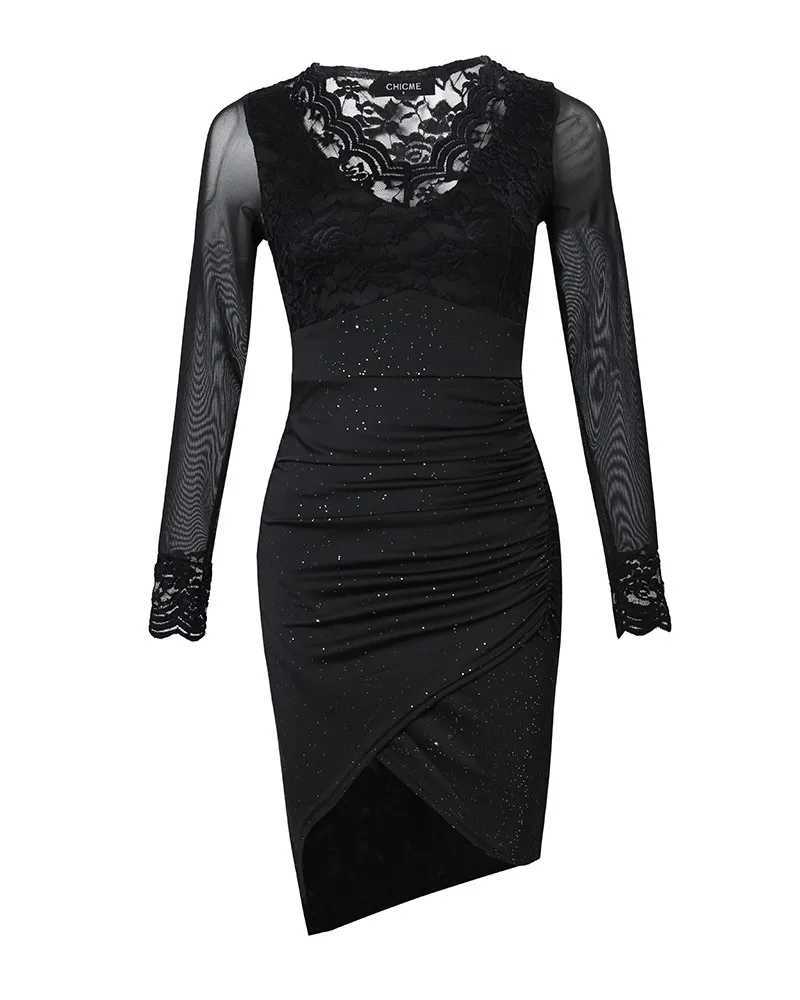 Basic Casual Kleider zweiteiliger Kleid sexy Kontrast Spitzenkleid Womens V-Ausschnitt Langsamen Falten-Flash-Partykleid Body Kleid Schwarze Spitze Mini Vestidos de fiestal2405