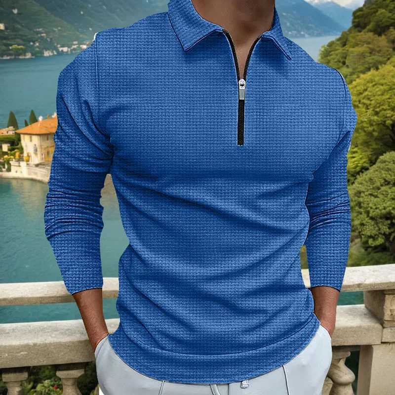 Camicie da uomo Abito Spring e camicia da uomo autunnale Waffle a maniche lunghe Waffle di alta qualità Mens Sports Daily Sports e Leisure Lavani con cerniera D240427