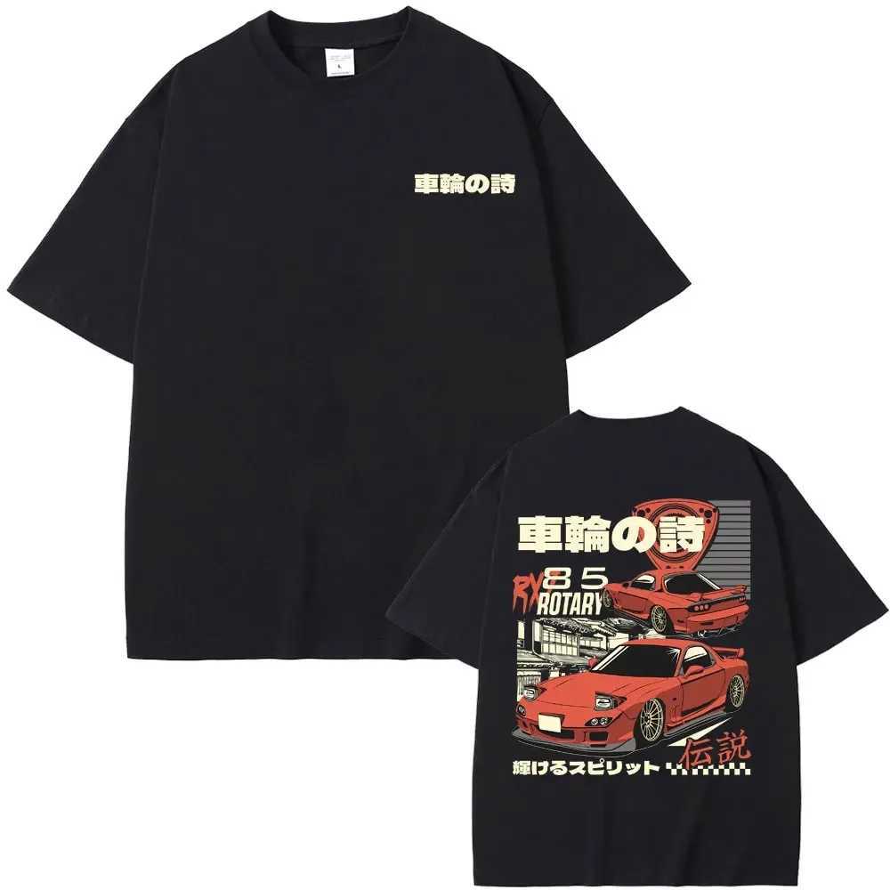 Heren t-shirts 2024 anime initiële d drift ae86 dubbelzijdige print t-shirt rx-7 r34 skyline gtr jdm heren vintage harajuku oversized t shirts t240506