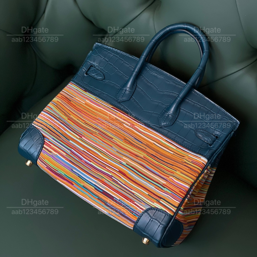 12A Mirror quality luxury Classic Designer Bag woman handbag all handmade genuine leather Patchwork crocodile navy blue 25cm tote Clashing Colours Design Lines bag