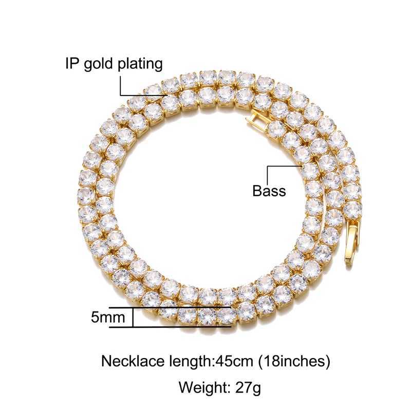 Kedjor Hip Hop Zircon Tennis Chain Necklace Iced Out 3mm 4mm 5mm Womens Halsband 1 Rad Choker Bling Crystal For Men smycken D240509