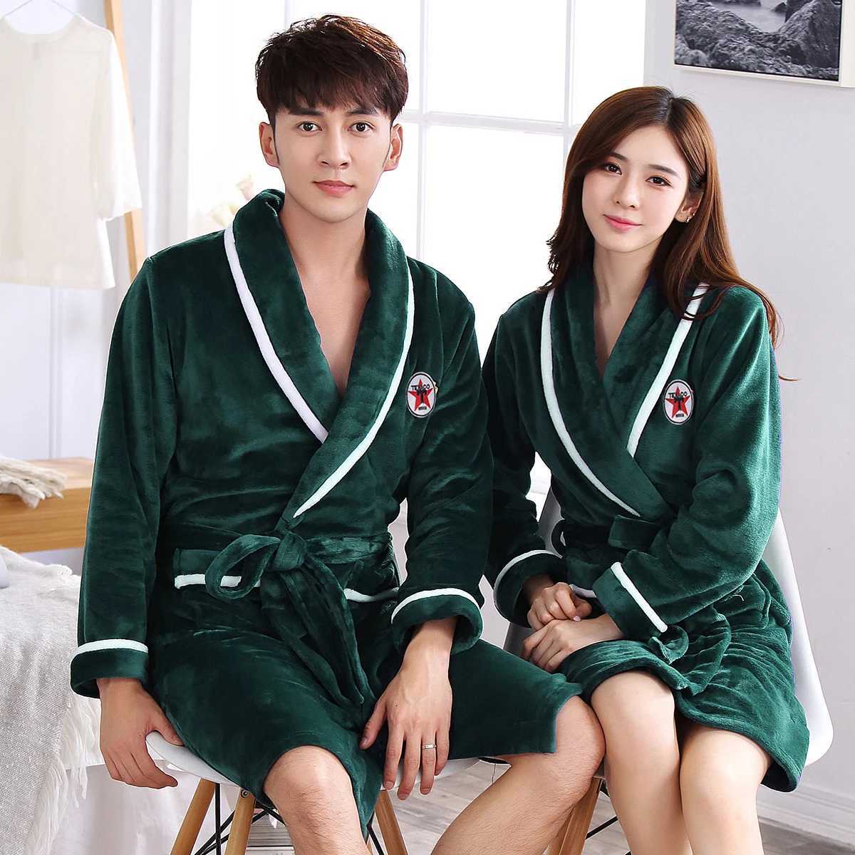 Kadınlar Robe Kalınlaştırılmış Mercan Polar Pleece Placare Kış Flanel Çift Çöp Gevşek Sıcak Ev Elbise Loungewear 3xl Kimono Batrobe elbisesi Nightwear