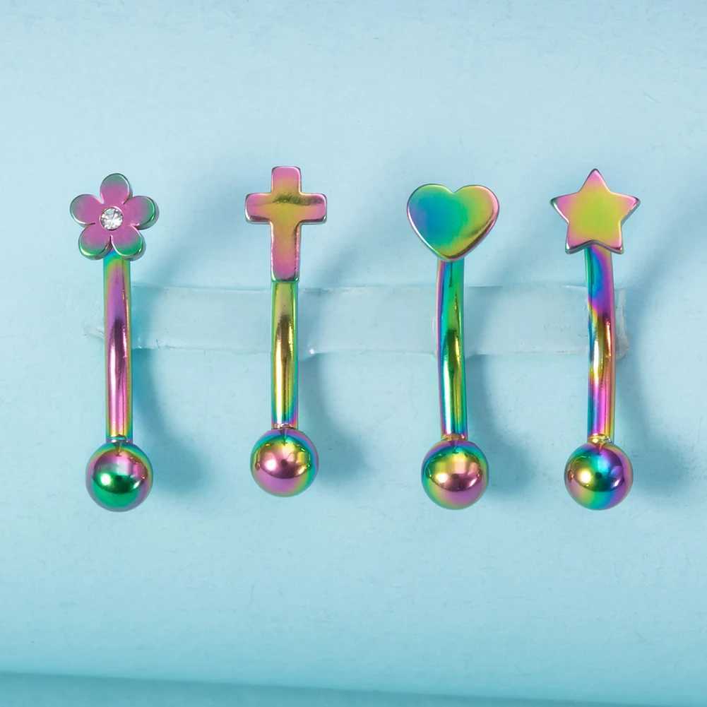 Navel Rings Cross Star Heart Flower Curved Piercing Barbell for Daith Eyebrow Rook Belly Button Ring Surgical Steel Body Jewelry 16G 8mm d240509