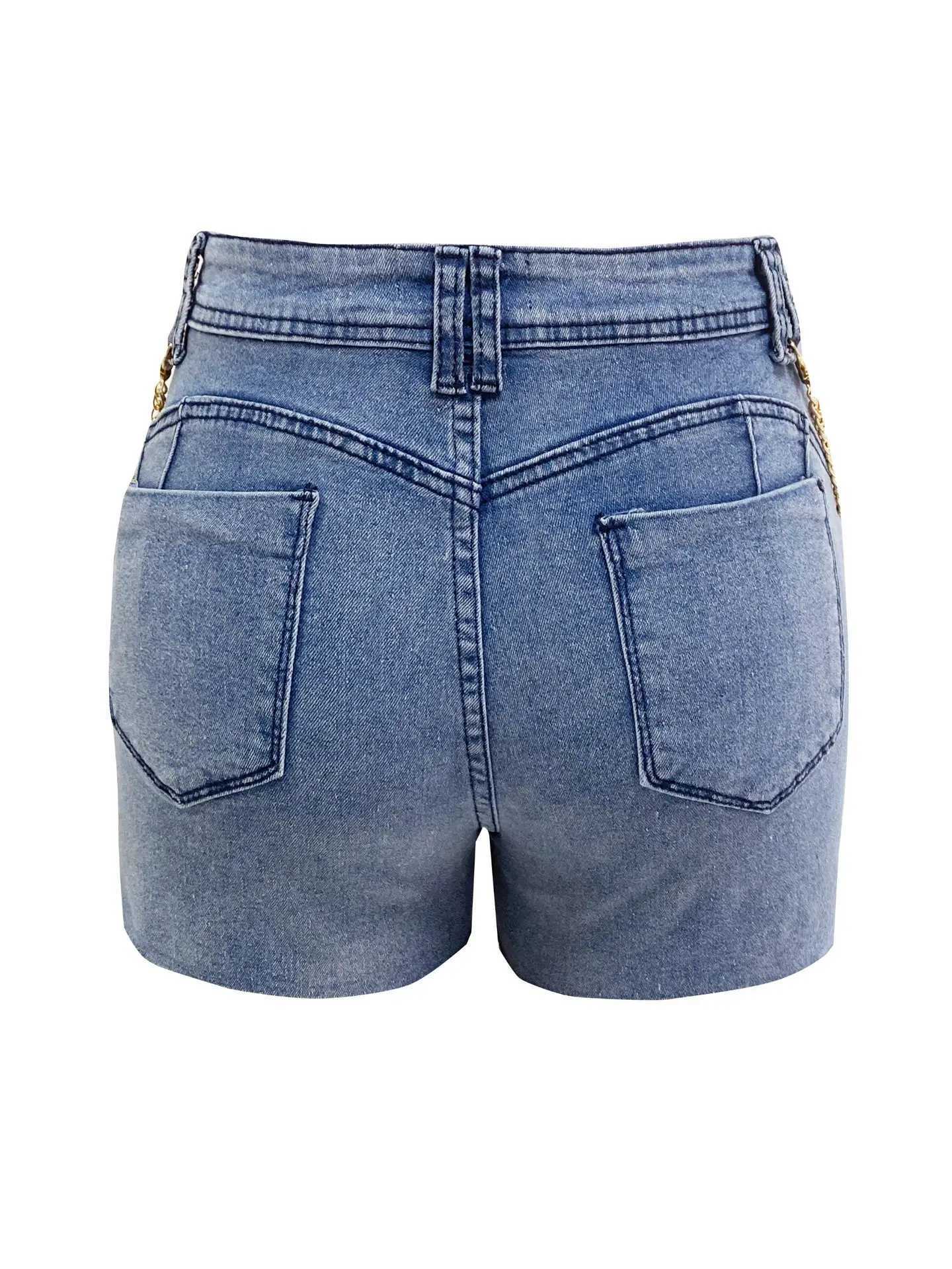 Dames shorts elastische ultradunne dames denim shorts zomerstrand sexy ketting noodlijdende casual shorts y240504