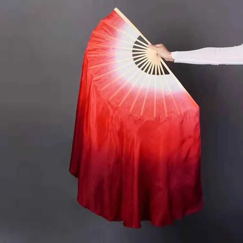 Produits de style chinois Belly Dance Veil Real Silk deux couches en bambou court ventilateur magique de rêve Couleur légère gradient de poids pour la danse folklorique chinoise yangko