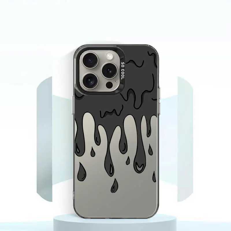 Cas de téléphones portables Case de téléphone pour iPhone 15 11 14 13 Pro Max 12 Mini XR XS X Lens Creative Border Silver plaqué Cover Fun Paint Graffiti Art J240509