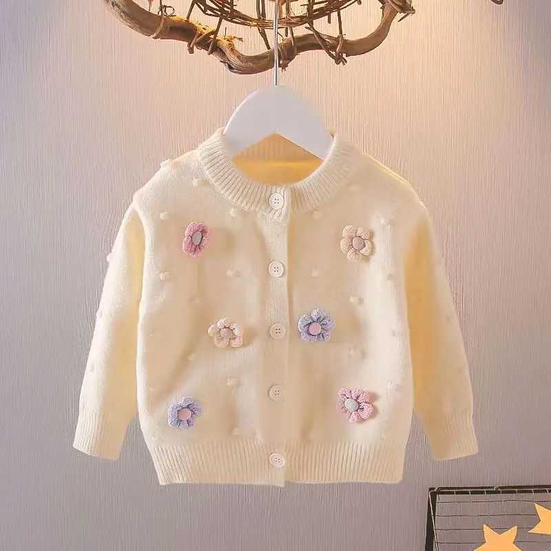 Sets Kinder- und Mädchen -Pullover koreanische Strickjacke 2023 Neues Blumen -Herbst -Paradigma Langarmer Mantel 1 3 5 7t Q240508