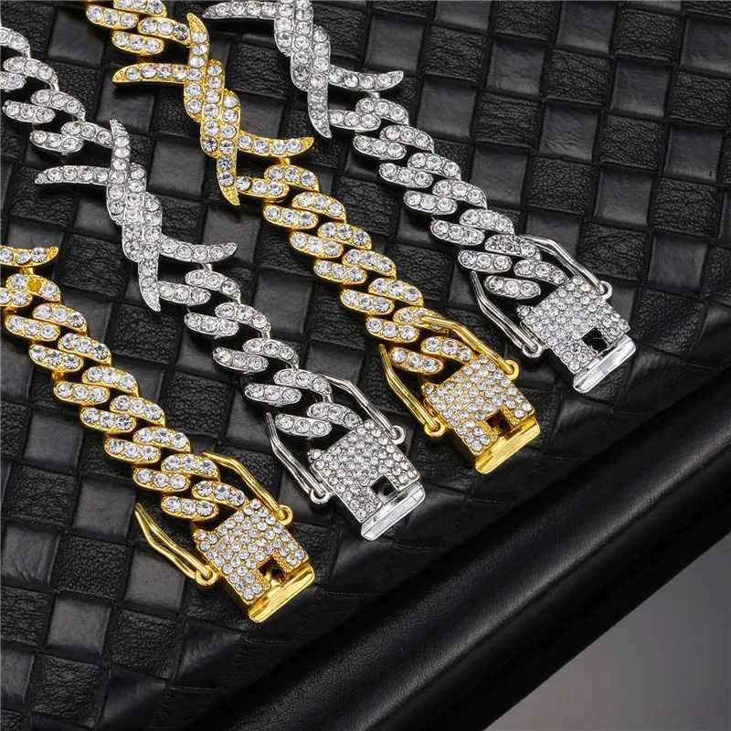 Chaines Hip Hop 9 mm Rock Thorns Cuban Link Chain Bling Iced Out AAA + CZ Box Boucle Collier Bracelet pour hommes Femmes Bijoux Fashion Gift D240509