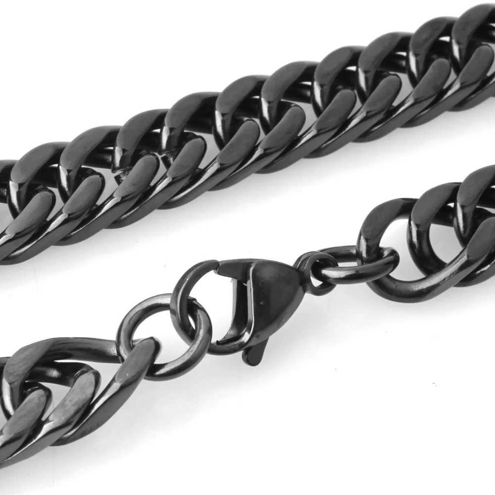 Catene 7-40 larghe 6/8/10/12/15/17/19 mm Black di alta qualità in acciaio inossidabile Cucciolo Cuban Link Curbo Neckace Regali di moda D240509