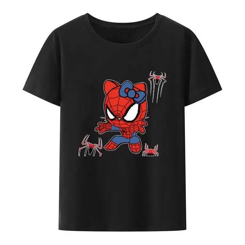 T-shirts voor heren 2024 Spider Cat T-shirt Strt Fashion Strtwear T-shirt Men Dames paar T-shirt Hip-hop Hipster O-Neck Gedrukte T-shirt Tops T240506