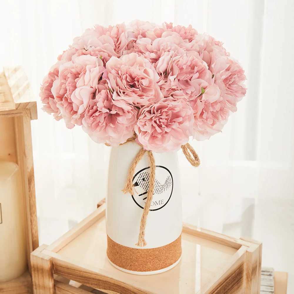 Fleurs décoratives couronnes Silk Peony Bouquet Artificial Flowers Mariage Home Room Automne Decoration Fake Flowers for DIY Crafting Arrangement