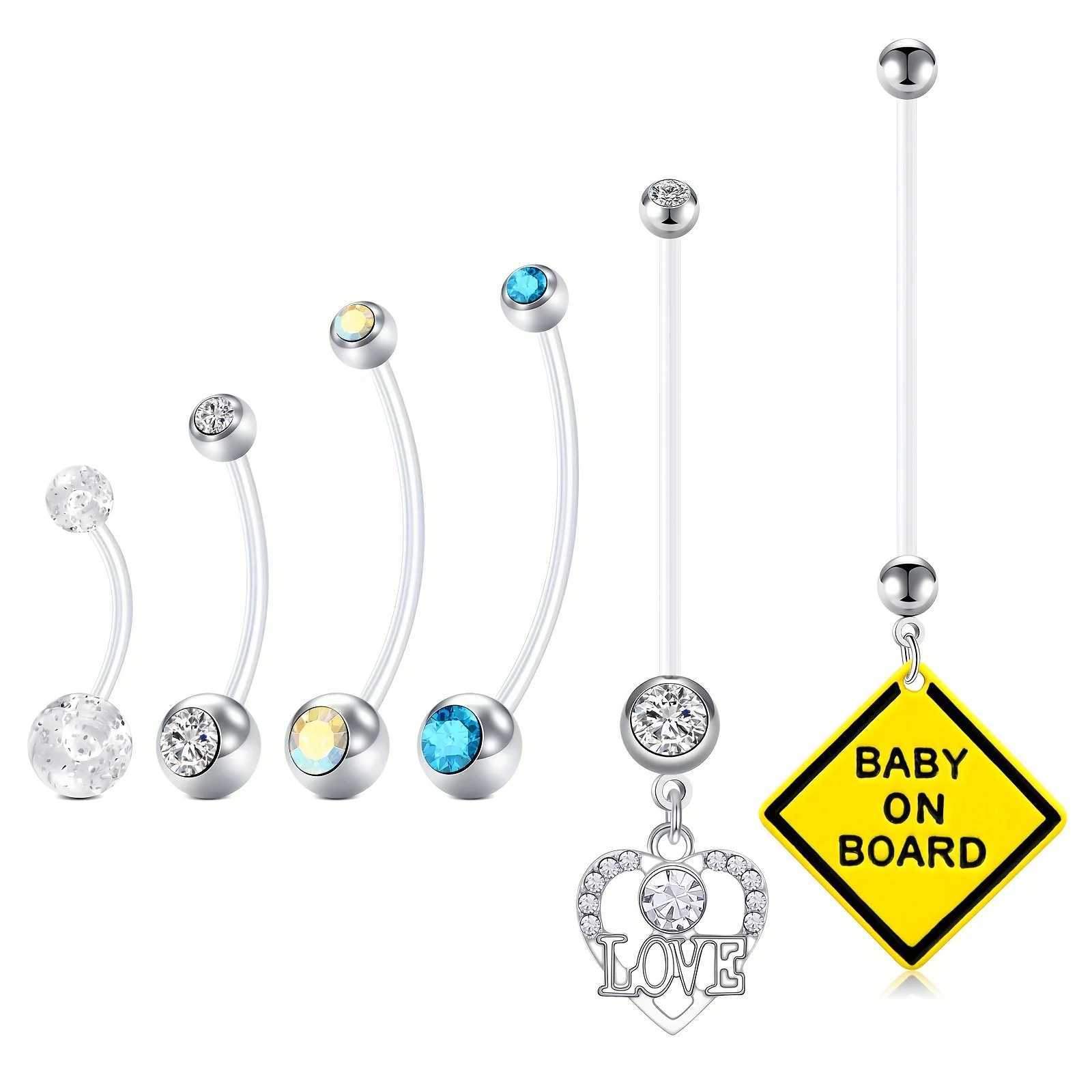 Anneaux de nombril Boullements de ventre Rings14g Barrette de ventre en plastique flexible avec zircone et pendant cardiaque pied maternité de grossesse perçage d240509