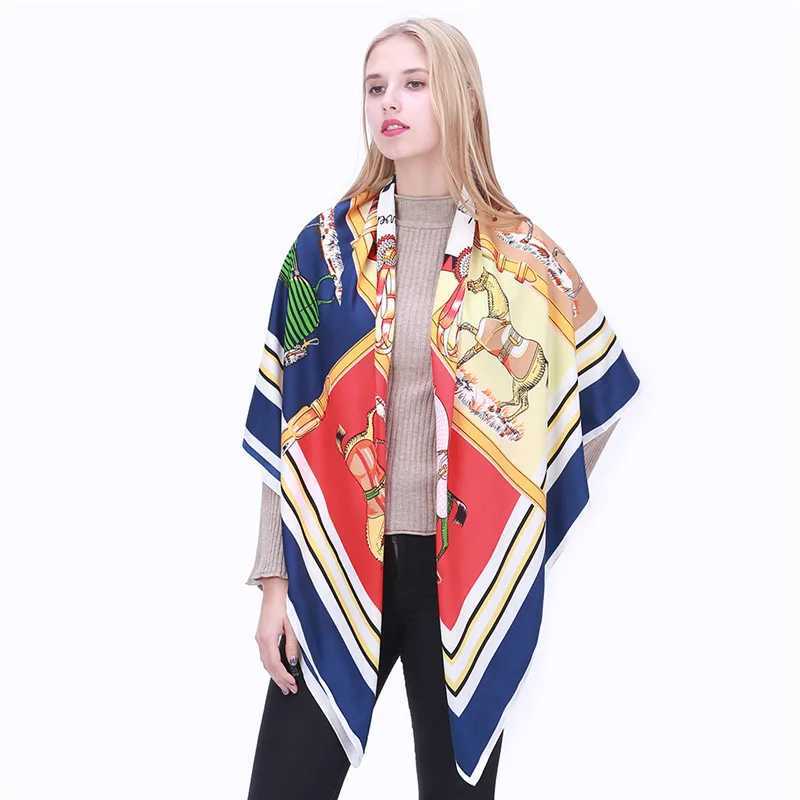 Scarves POBING Luxury Brand Twill Silk Scarf Woman Swift Horse Wraps Echarpe Square Female Big Size Shawl Hijab Neckerchief Q240508