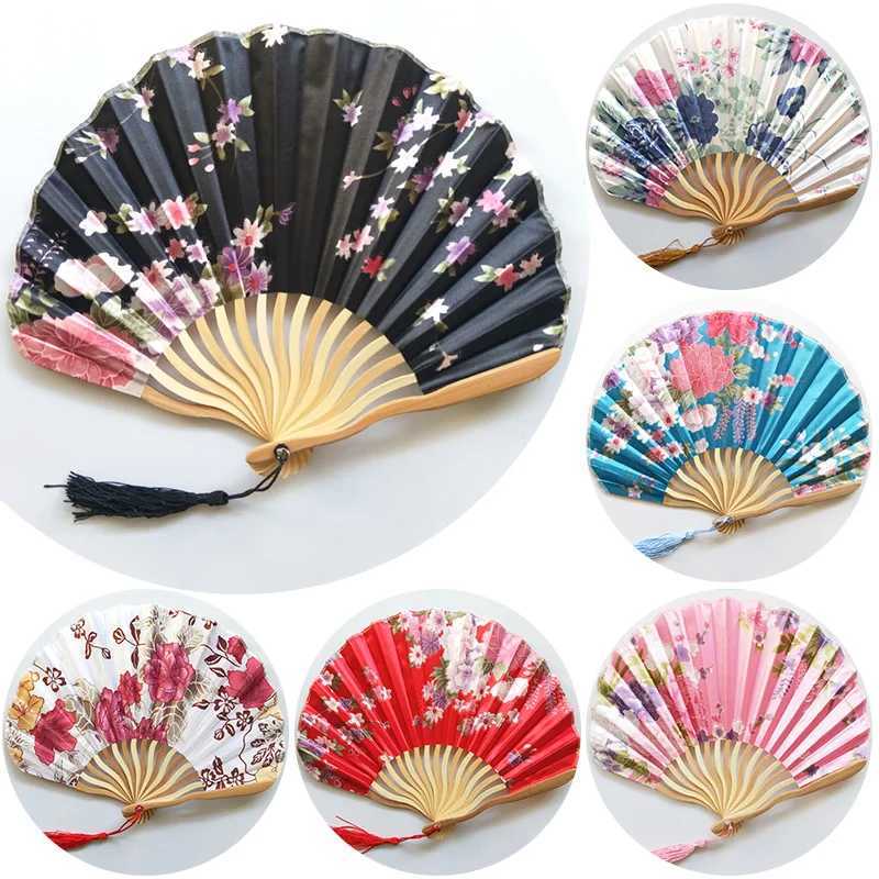 Prodotti in stile cinese in bambù Flowing Flowing Fan Vintage in stile cinese in stile cinese stampato floreale decorazione del matrimonio decorazione da ballo da ballo Fan Dance Hand Fans Props