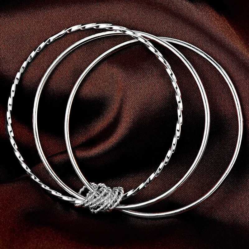 Wedding Bracelets Trendy Simple Three Layers Coil Circles Bangles Bracelets For Women Silver Color Wedding Jewelry Noeud Armband Pulseiras