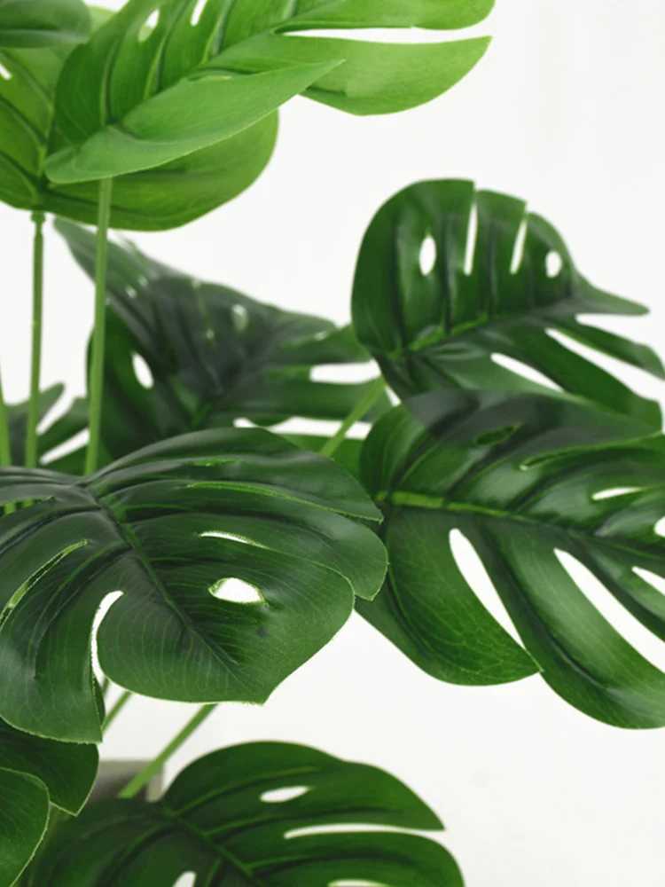 Dekorativa blommor kransar konstgjorda växter gröna palmblad monstera hem trädgård vardagsrum sovrum balkong dekoration tropisk plastfaldig växt lång